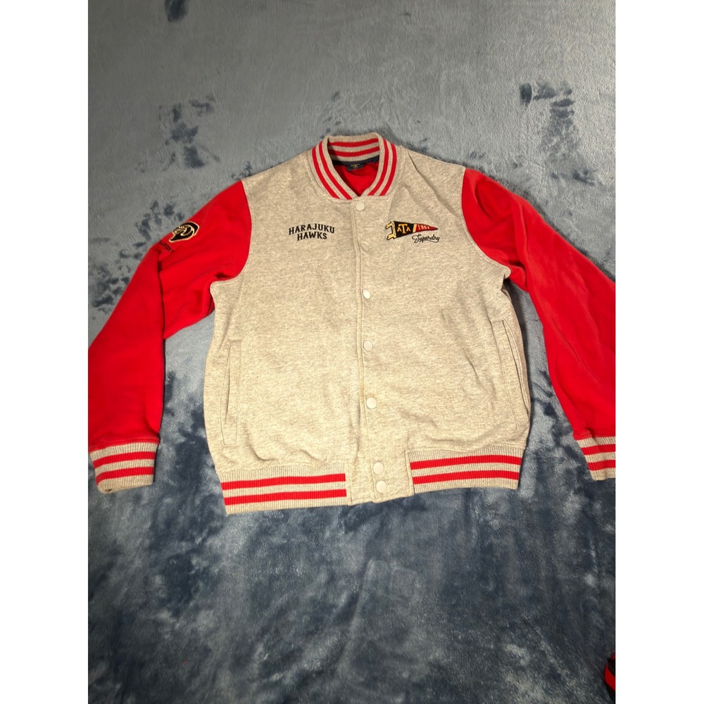 Superdry Varsity Jacket Mens 2XL Grey Red Excellent Harajuku Hawks M2011849A